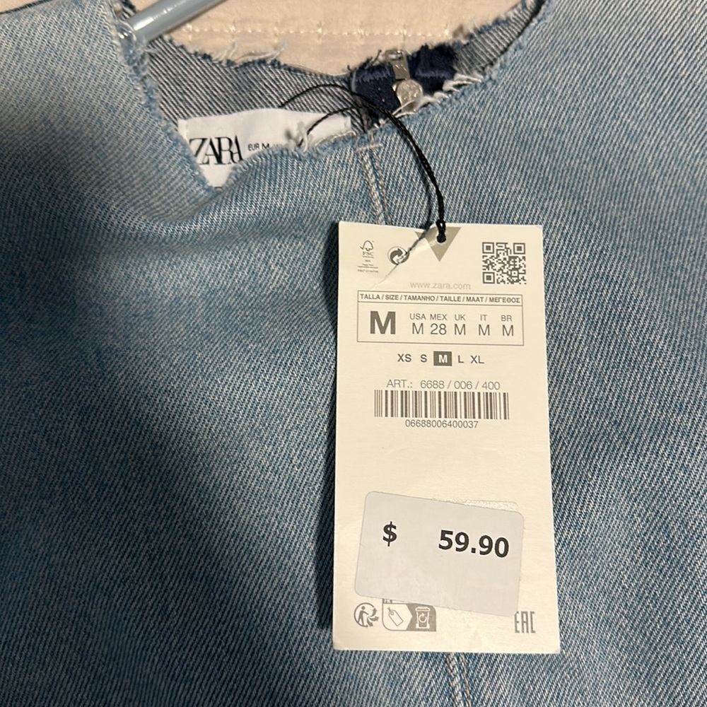 Zara Two-Tone Denim Mini Dress in Light Blue and Dark Blue - Picture 5 of 7